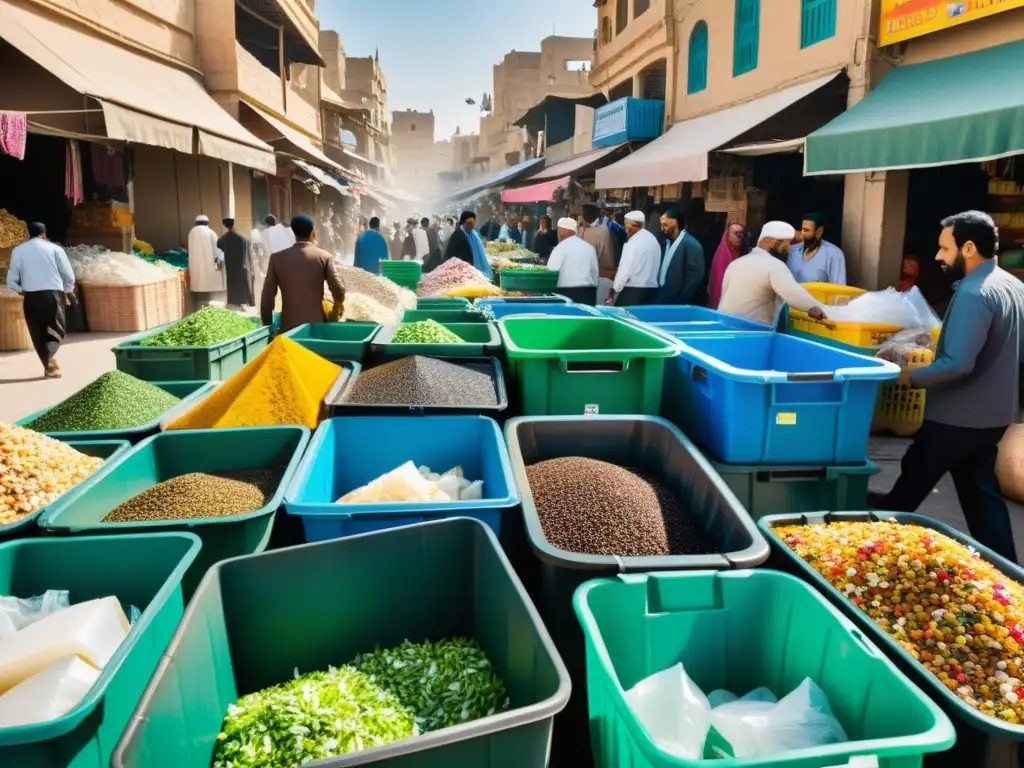 Un vibrante mercado en una ciudad del Medio Oriente, con iniciativas verdes mundo árabe