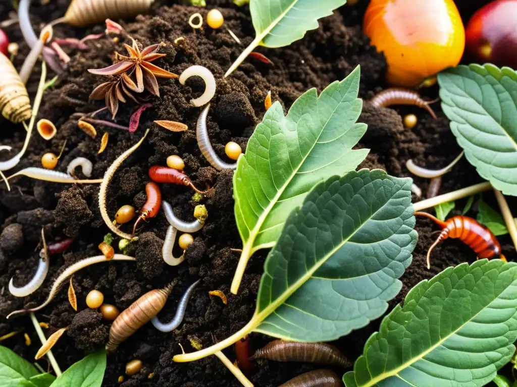 Vibrante montón de compost casero, nutriendo el jardín con vida y color