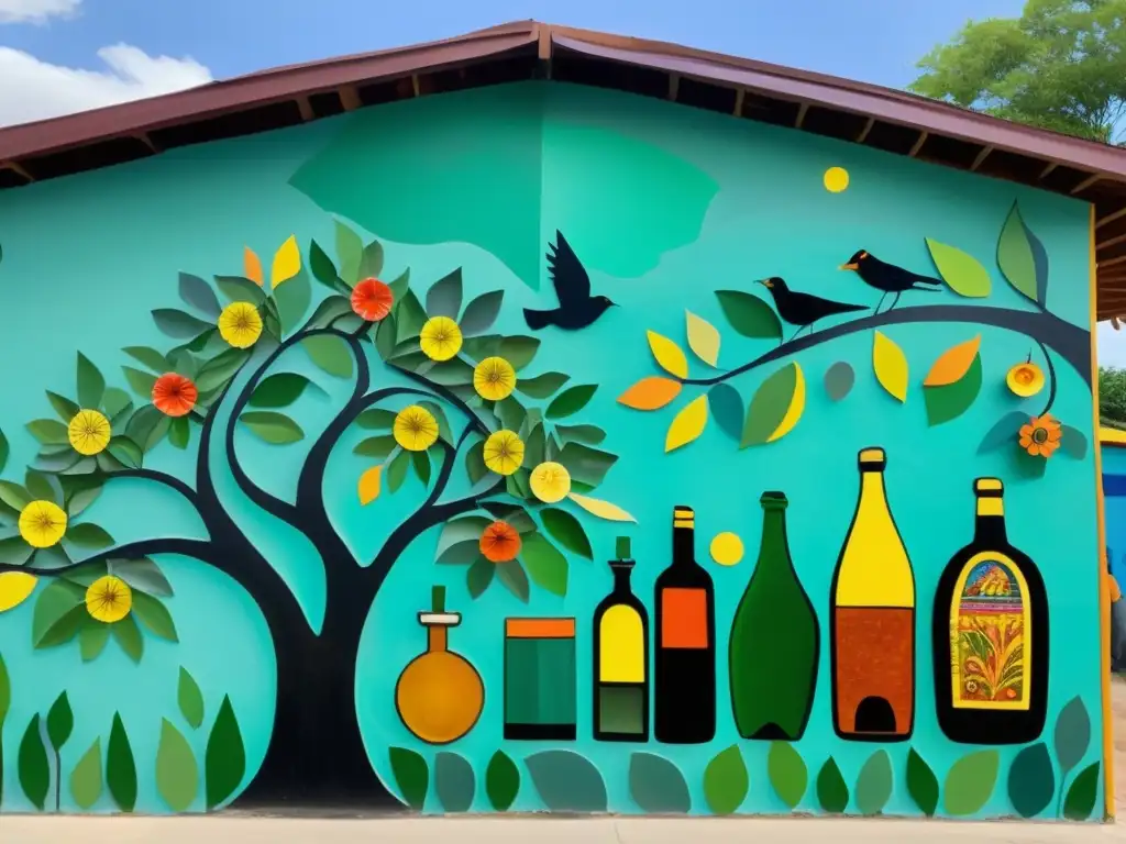 Un vibrante mural comunitario con elementos reciclados cobra vida bajo la luz del sol