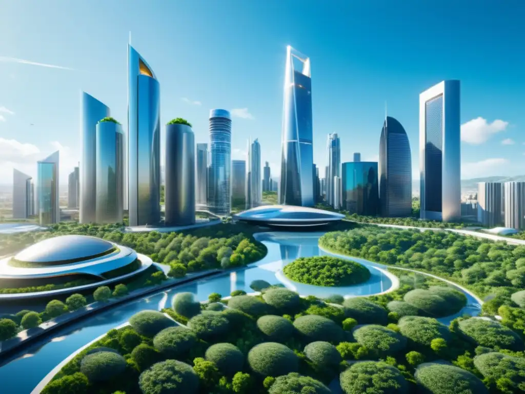 Una visión futurista de la ciudad con tecnologías emergentes y sin contaminación atmosférica, integradas en la arquitectura