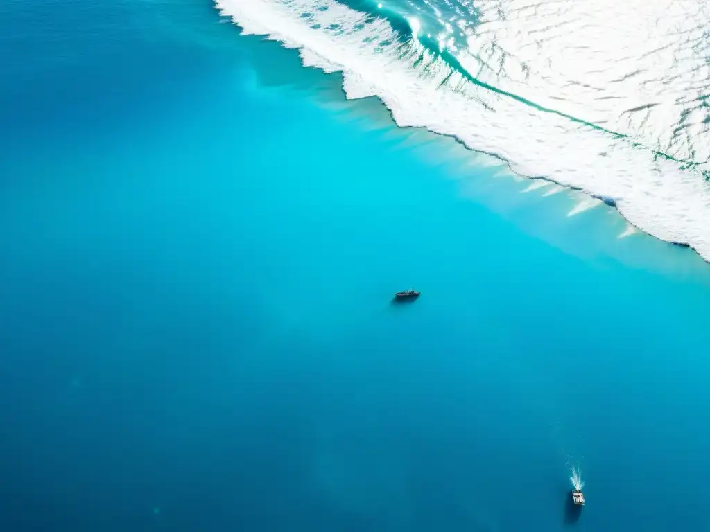 Vista aérea impactante del océano con plásticos flotando, resaltando el impacto del reciclaje en el océano