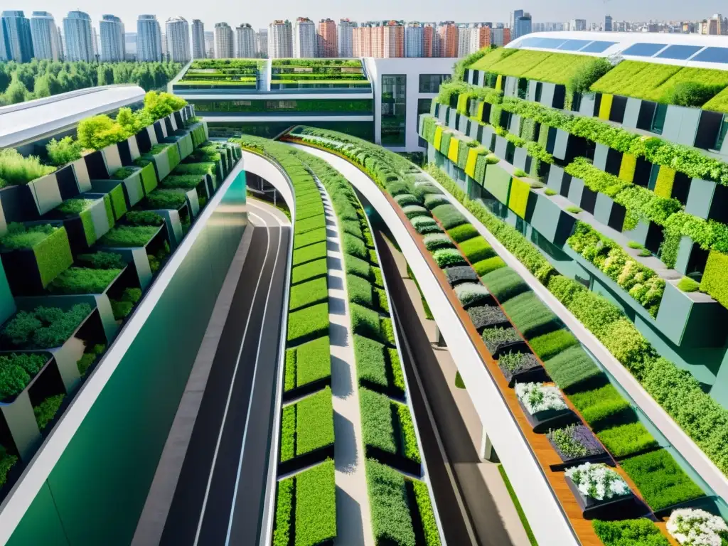 Vista futurista de una ciudad ecológica en Rusia con arquitectura sostenible y espacios verdes