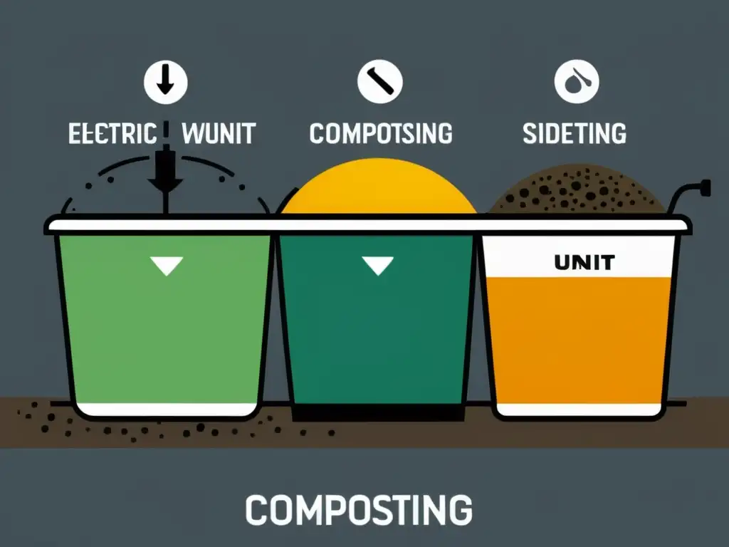 Comparación visual de compostaje eléctrico para apartamentos versus métodos tradicionales de compostaje, enfatizando la eficiencia y modernidad