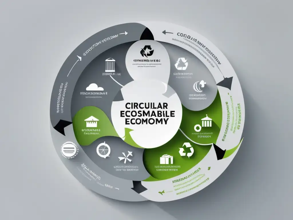 Una representación visual de la economía circular, con recursos reutilizados y reciclados en un diseño moderno